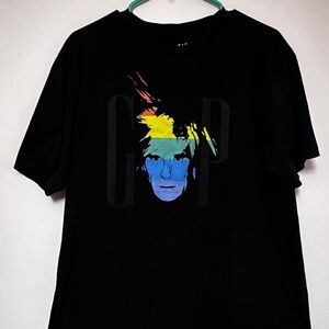 GAP Black Short-Sleeve Tee with Rainbow Face Graphic